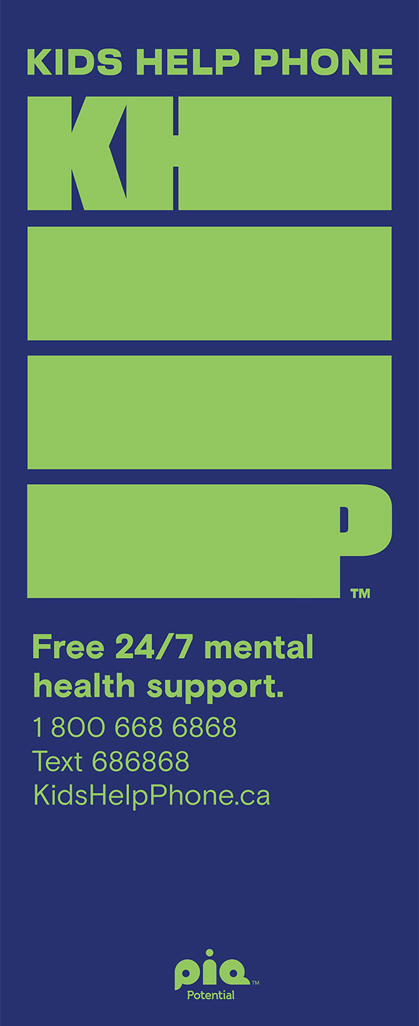 Blue and green Kids Help Phone banner.