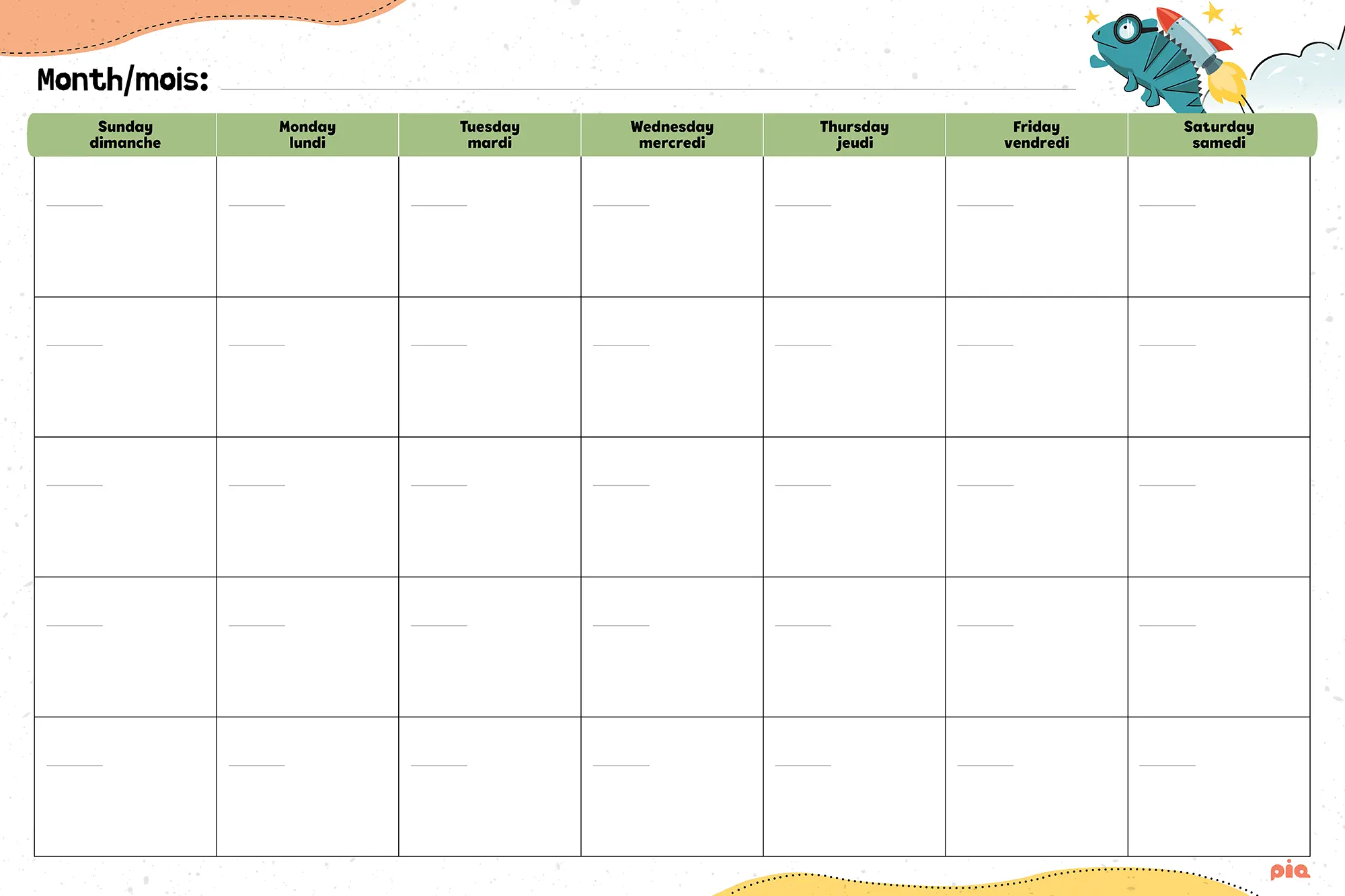 Wall Calendar Grade 3-5 Monthly Spread