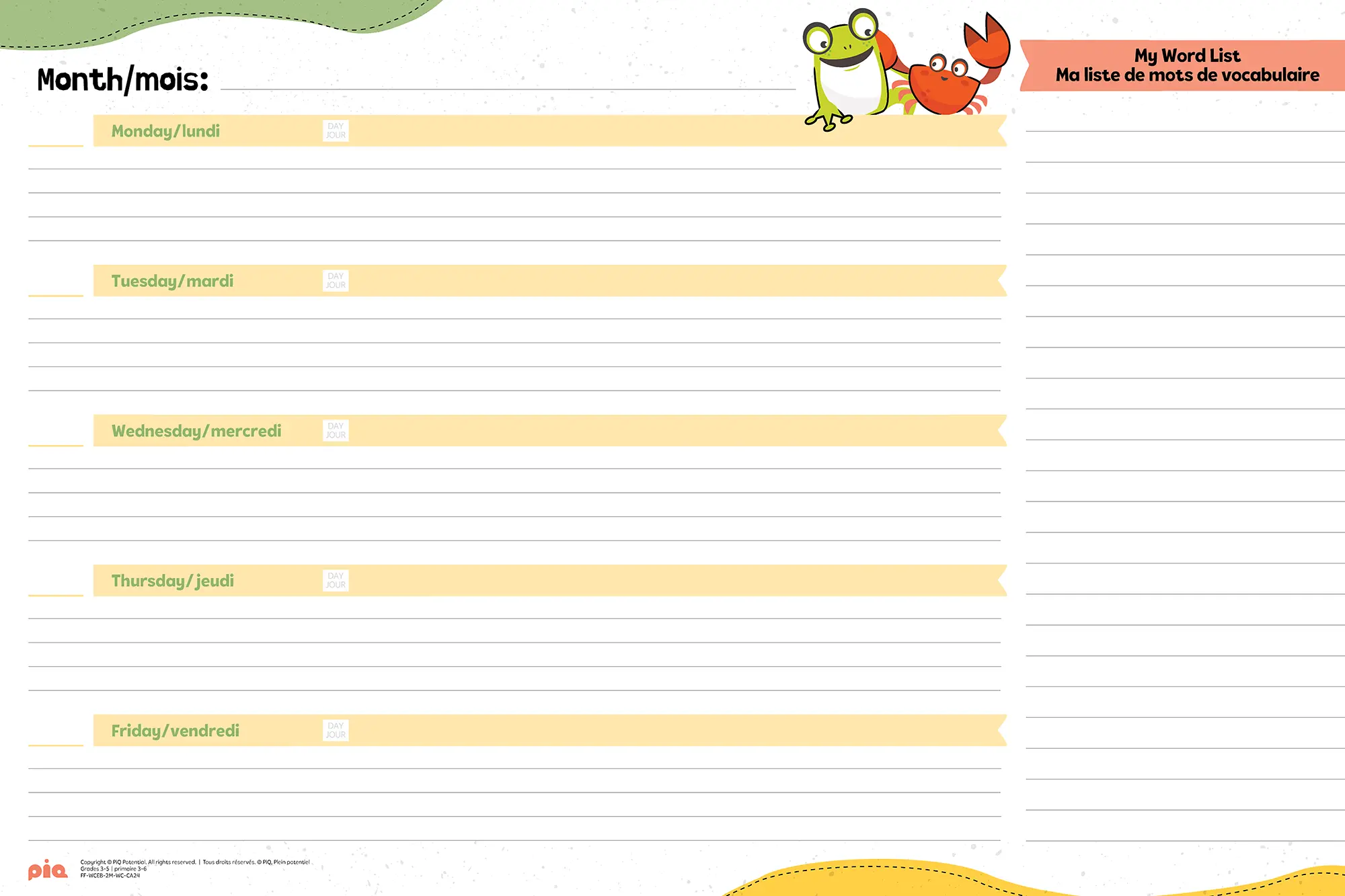 Wall Calendar Grade 3-5 Weekly Spread