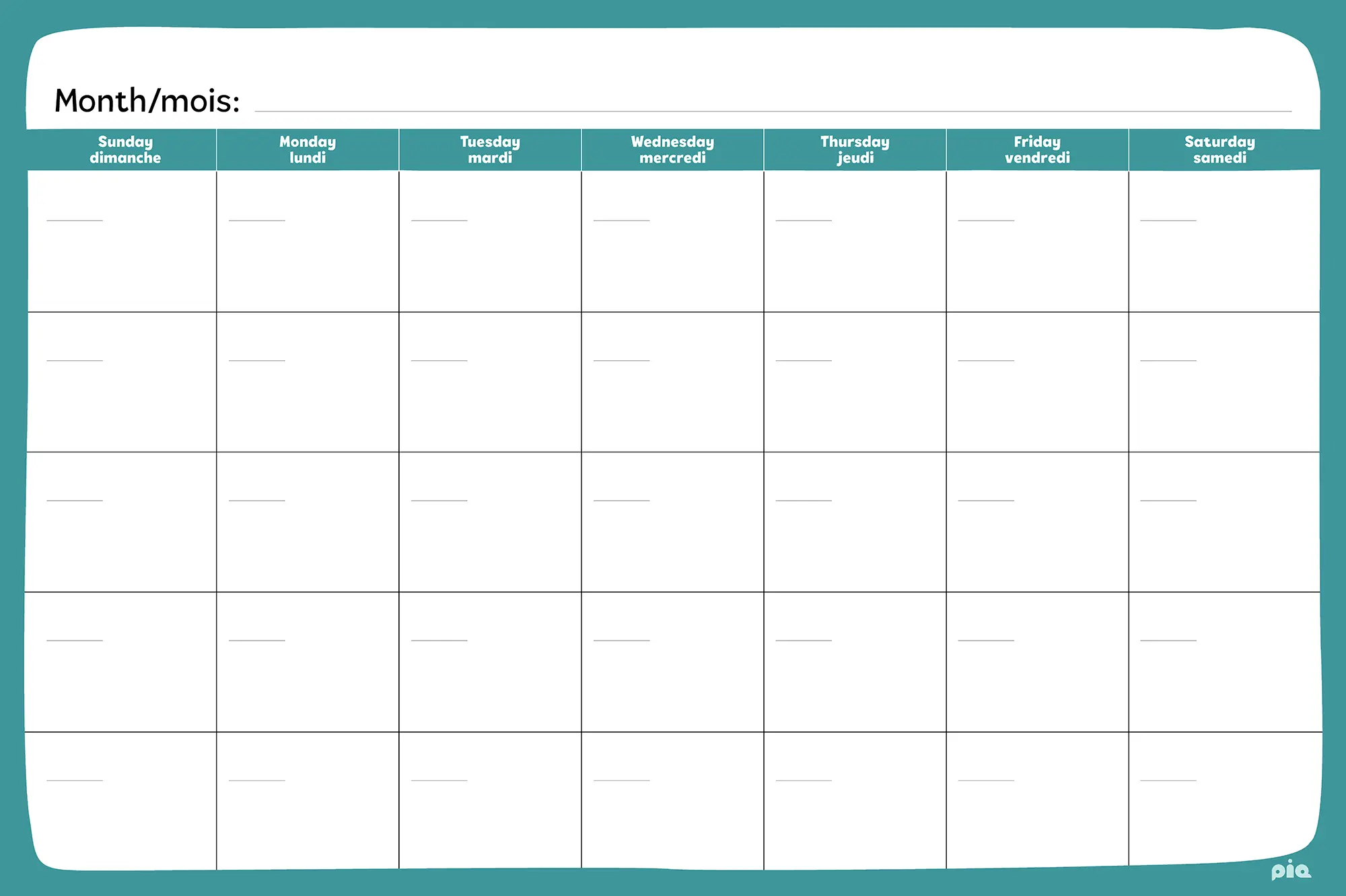 Wall Calendar Grade 6-8 Monthly Spread