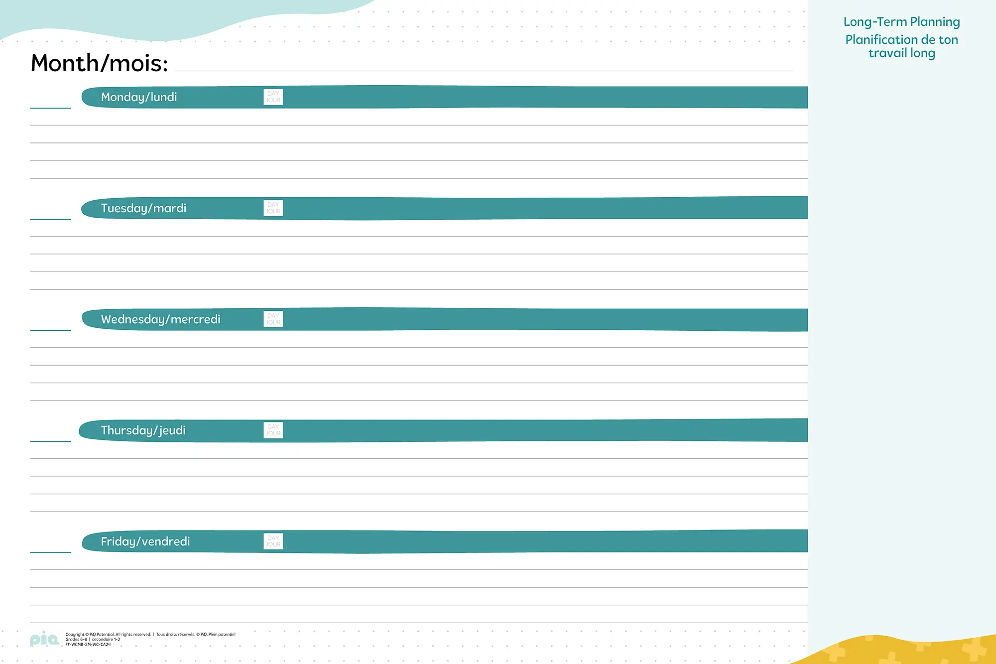 Wall Calendar Grade 6-8 Weekly Spread
