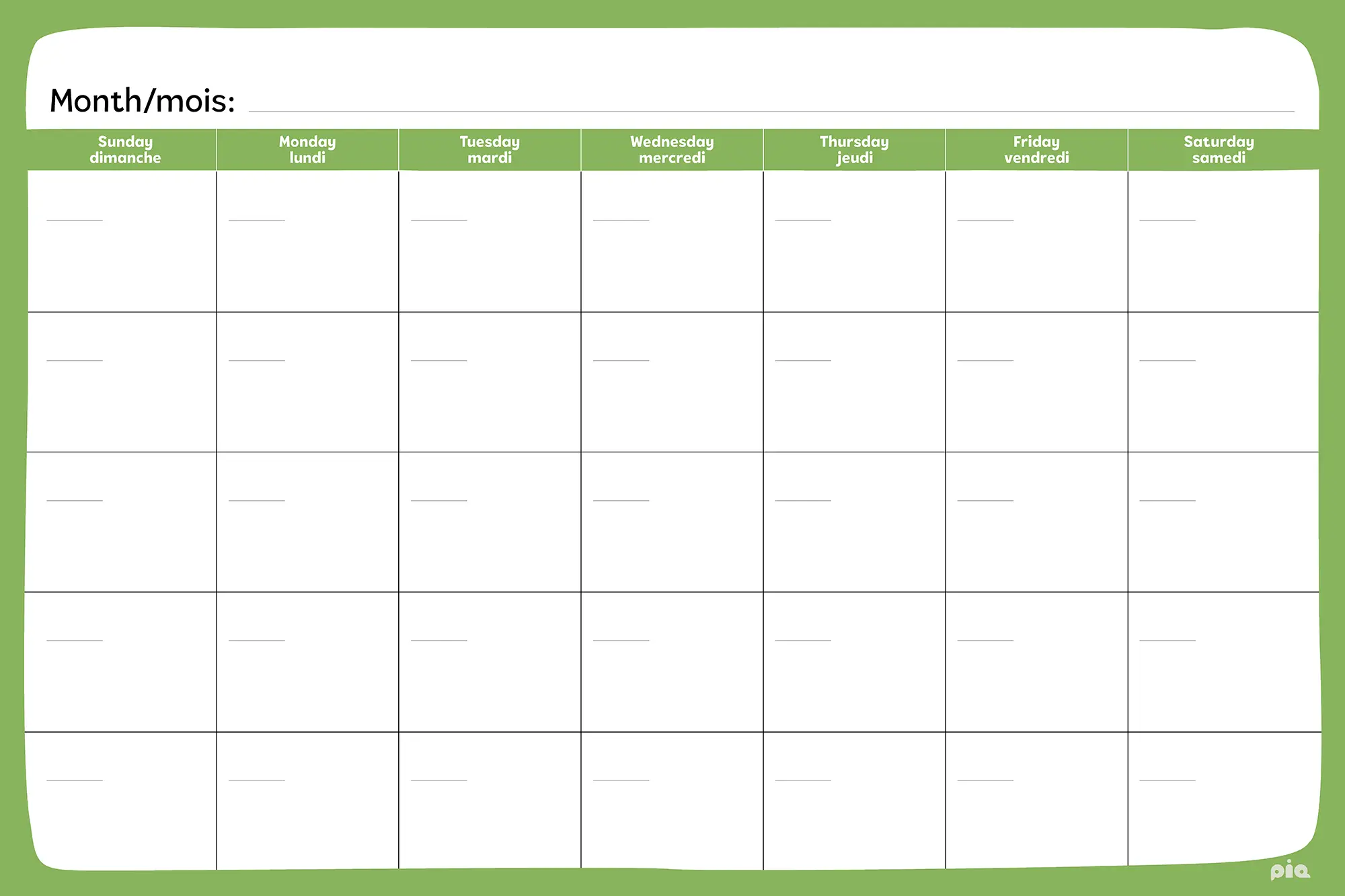 Wall Calendar Grade 9-12 Monthly Spread